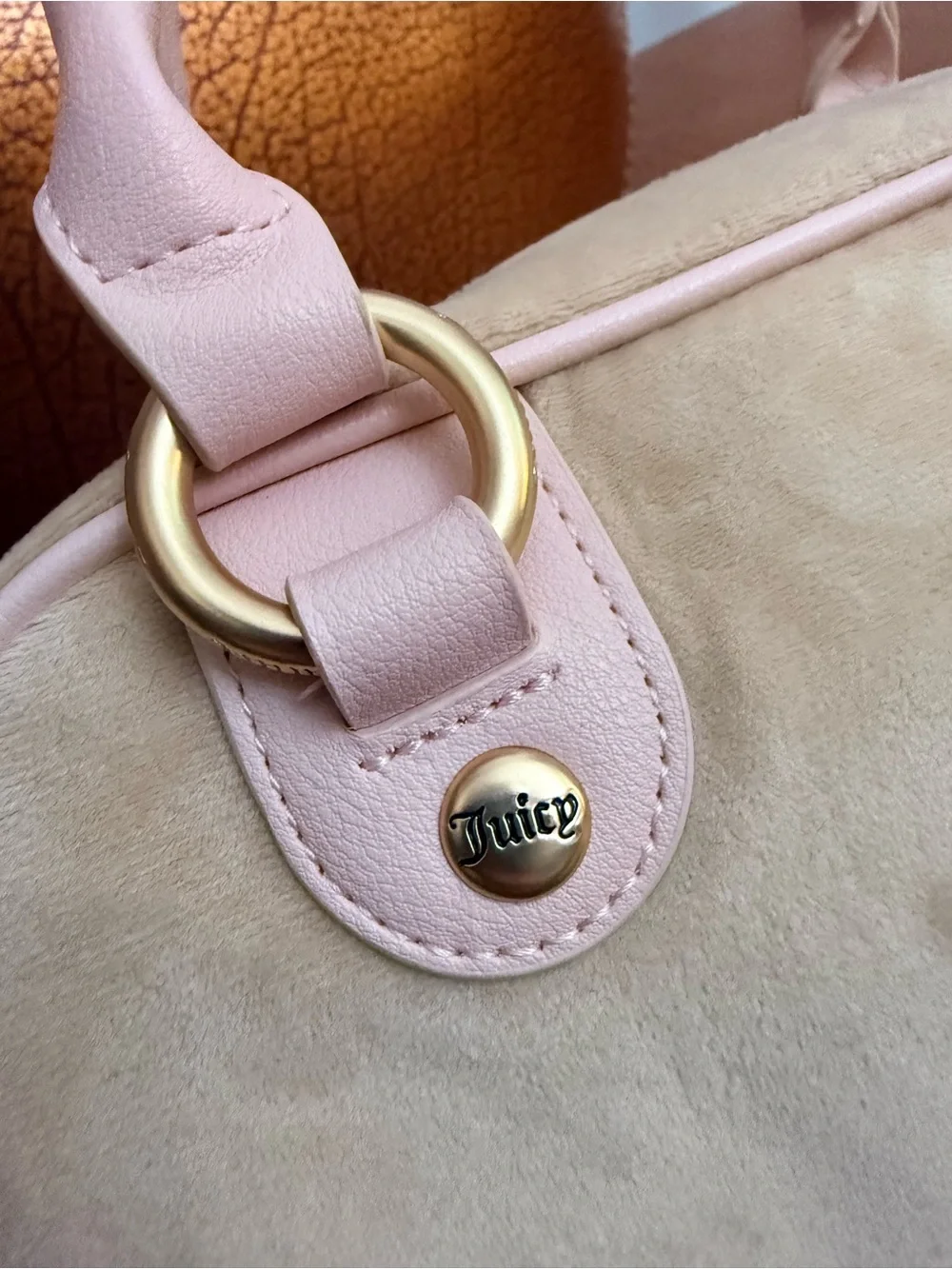 Juicy Couture Blush Pink Suede and Leather Satchel with Pom-Pom Charm